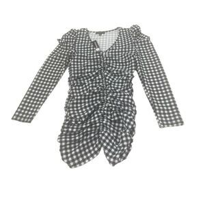 Black White Gingham Ruched Dress